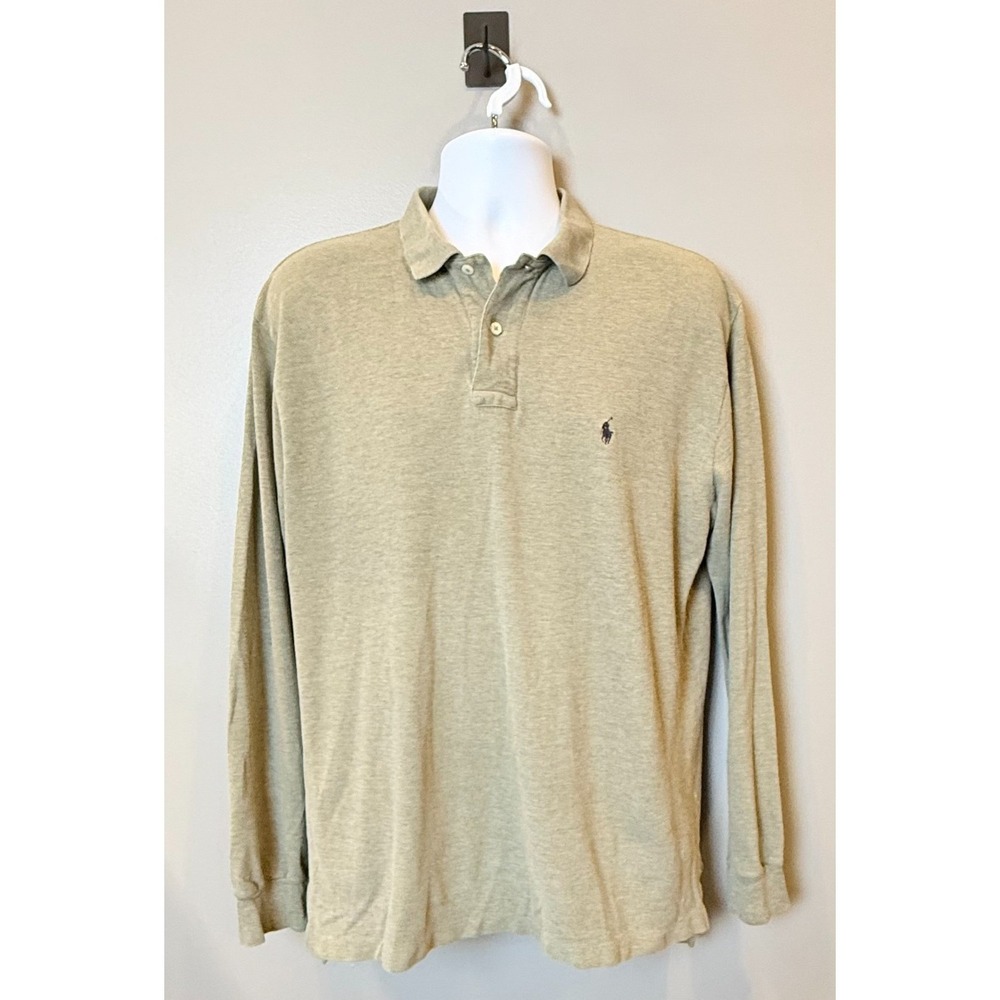 Polo‎ Ralph Lauren Men's Long Sleeve Polo Shirt Khaki Beige Cotton Size Large